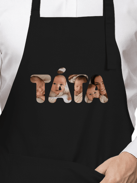 Nápis táta z vlastních fotek zástěra Black