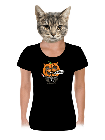 Halloweenská kočička dámské tričko Black