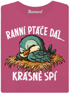 Ranní ptáče spí dámské tričko s lemem Magenta