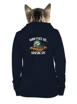 Ranní ptáče spí dámská mikina na zip Navy Mal