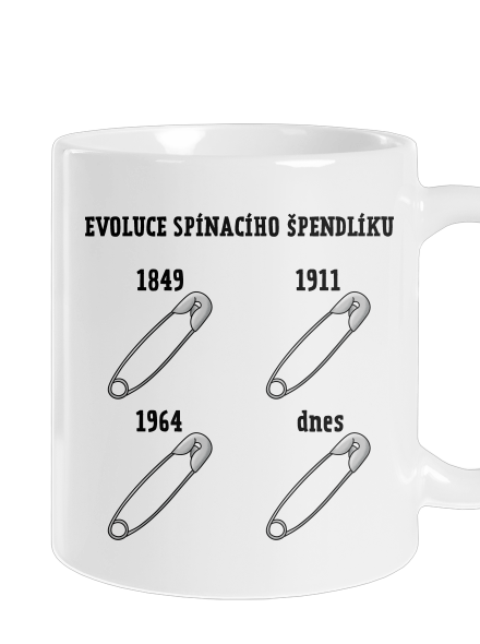 Evoluce spínacího špendlíku klasický hrnek White