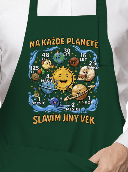 Věk na planetách zástěra Bottle Green