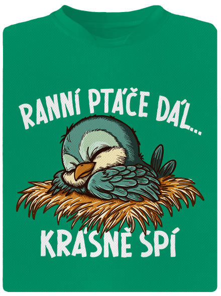 Ranní ptáče spí dětské sportovní tričko Kelly Green Mal