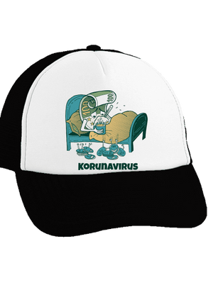 Korunavirus v posteli kšiltovka truckerka Black cap