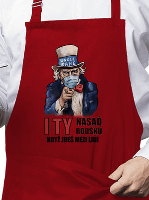 Nasaď roušku zástěra Red