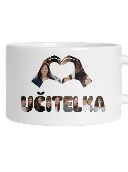 Nápis pro učitele z vlastních fotek hrnek makronka White