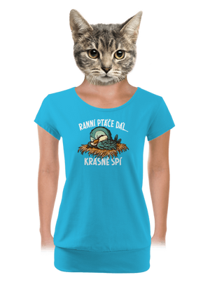 Ranní ptáče spí dámské tričko s lemem Blue Atol