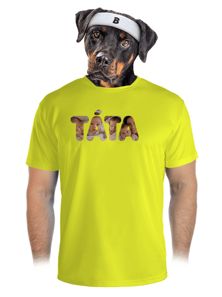 Nápis táta z vlastních fotek pánské sportovní tričko Neon Yellow
