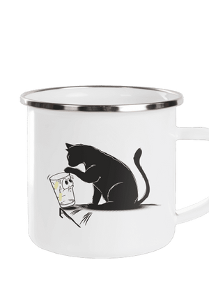 Kočka a sklenice plecháček White