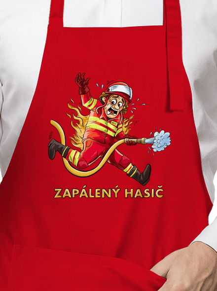 Zapálený hasič a hasička zástěra Red