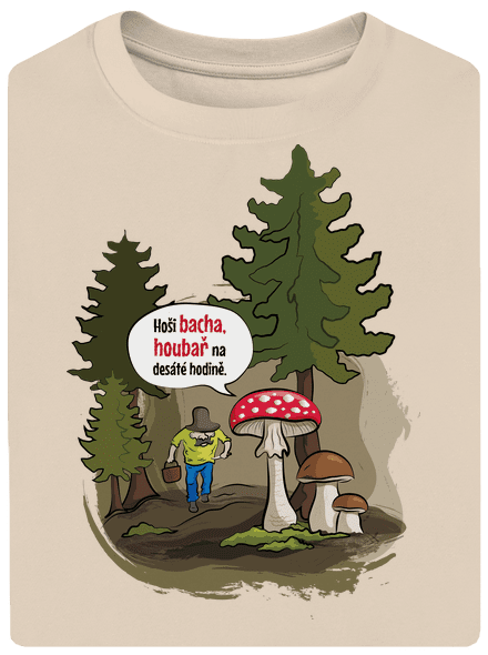 Bacha houbař unisex tričko oversized Almond