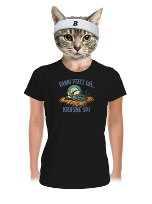 Ranní ptáče spí dámské sportovní tričko Black