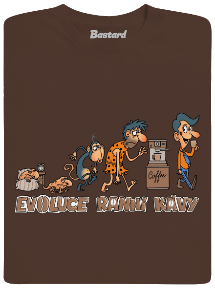Evoluce ranní kávy pánské tričko Brown