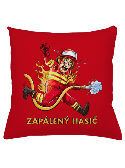 Zapálený hasič a hasička polštář Red