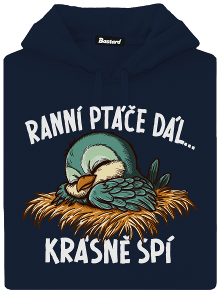 Ranní ptáče spí pánská mikina klokanka Navy