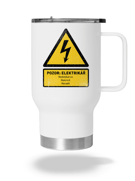 Pozor elektrikář termohrnek White
