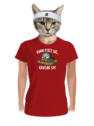 Ranní ptáče spí dámské sportovní tričko Red Mal
