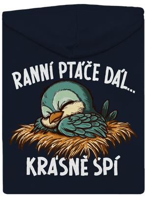 Ranní ptáče spí dámská mikina na zip Navy Mal