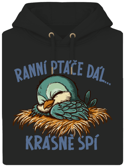 Ranní ptáče spí unisex mikina premium Dark Black