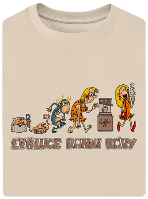 Evoluce ranní kávy unisex tričko oversized Almond