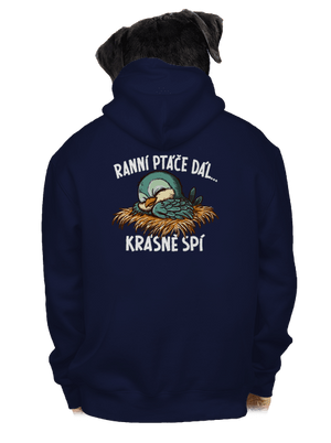 Ranní ptáče spí pánská mikina na zip Navy