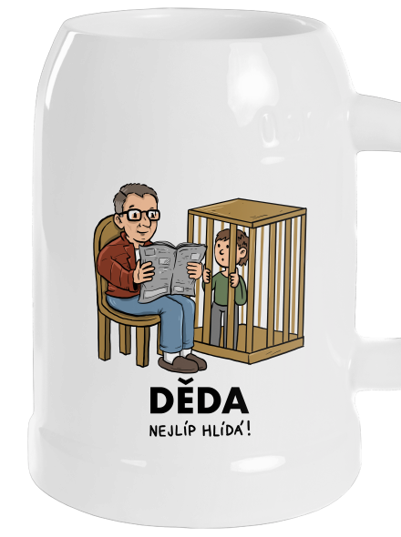 Děda hlídá půllitr White