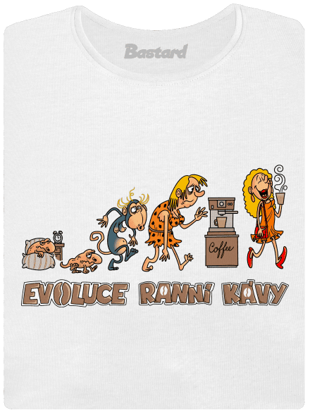 Evoluce ranní kávy dámské tričko s lemem White