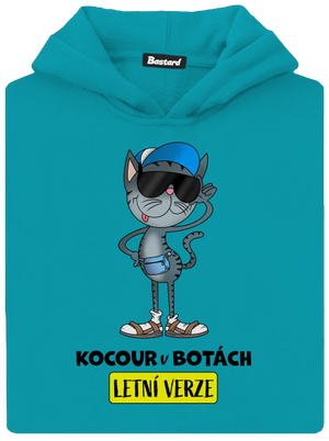 Kocour v botách dětská mikina klokanka Hawaiian Blue