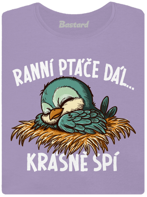 Ranní ptáče spí dámské tričko s lemem Lavender