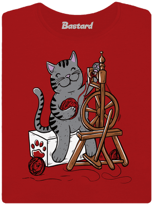 Kočka přede dámské tričko s lemem Red Mal