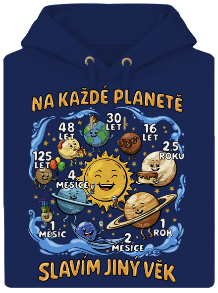 Věk na planetách unisex mikina premium Navy