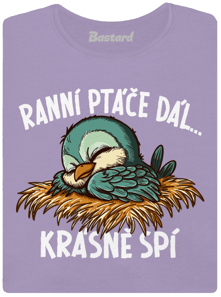 Ranní ptáče spí dámské tričko s lemem Lavender