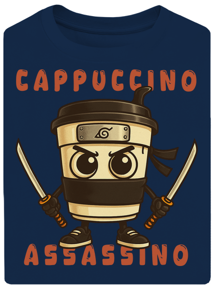 Cappuccino Assassino – Italian Brainrot unisex tričko oversized Midnight Blue