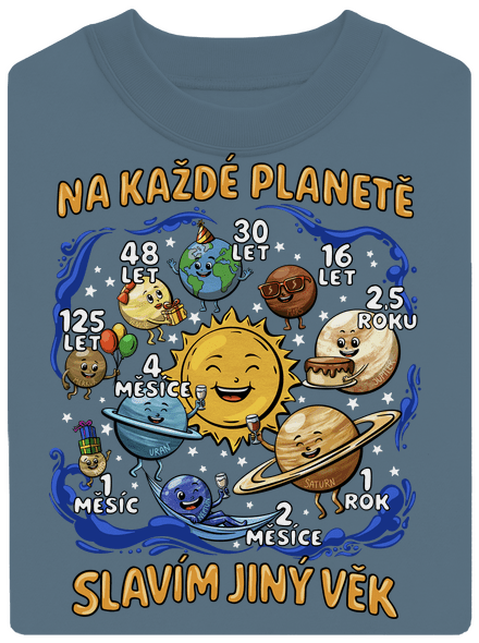 Věk na planetách unisex mikina bez kapuce Nordic Blue
