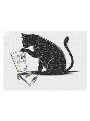 Kočka a sklenice puzzle White