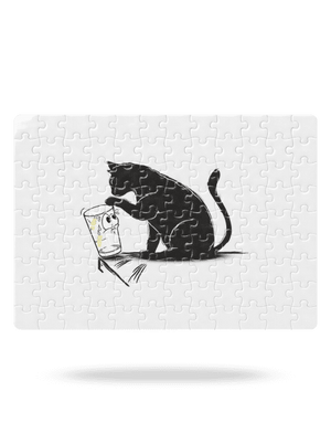 Kočka a sklenice puzzle White