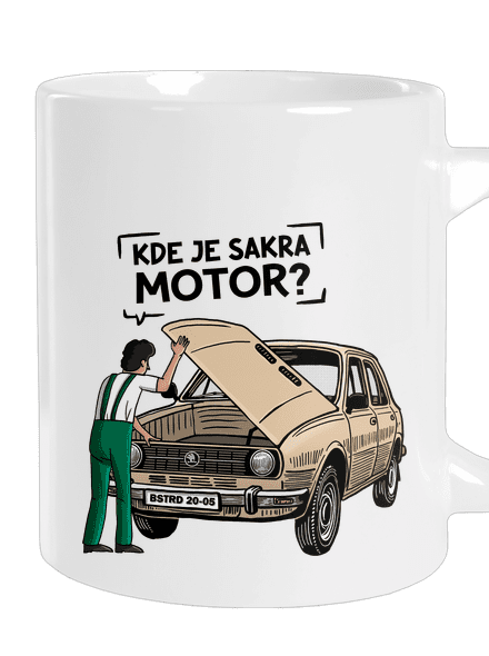 Kde je motor? velký hrnek White