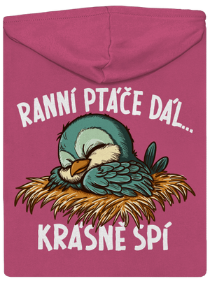Ranní ptáče spí dámská mikina na zip Magenta