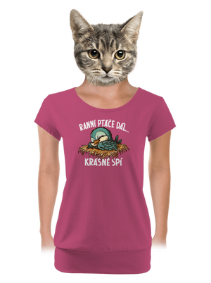Ranní ptáče spí dámské tričko s lemem Magenta