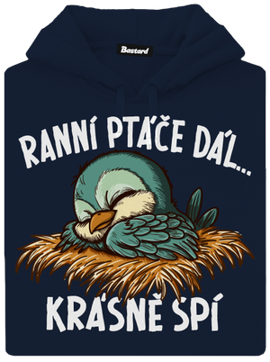 Ranní ptáče spí pánská mikina klokanka Navy