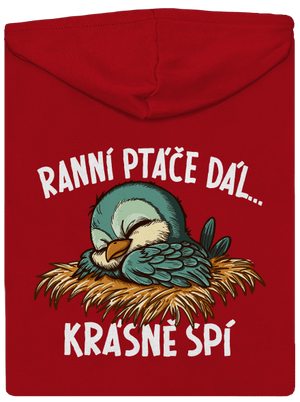 Ranní ptáče spí pánská mikina na zip Red