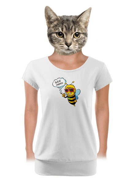 Bee happy dámské tričko s lemem White
