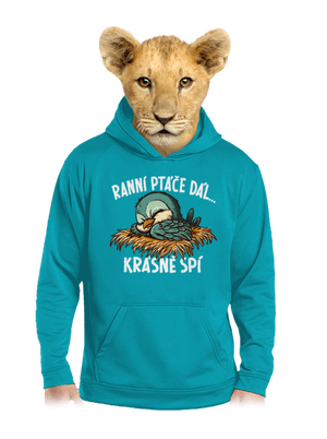Ranní ptáče spí dětská mikina klokanka Hawaiian Blue