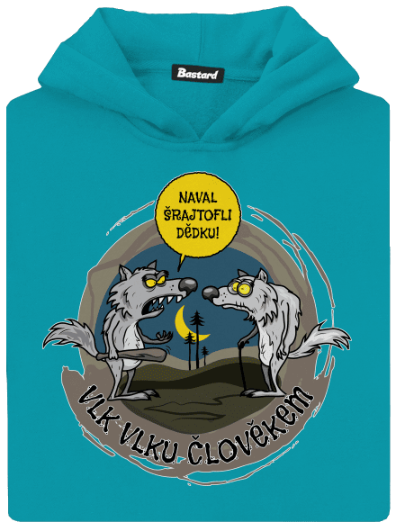 Vlk vlku člověkem dětská mikina klokanka Hawaiian Blue