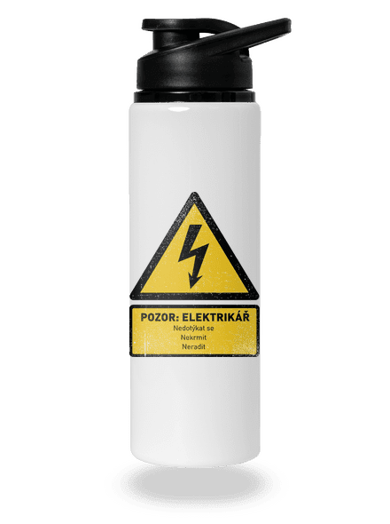 Pozor elektrikář lahev na vodu White