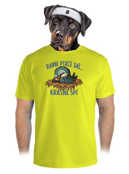 Ranní ptáče spí pánské sportovní tričko Neon Yellow