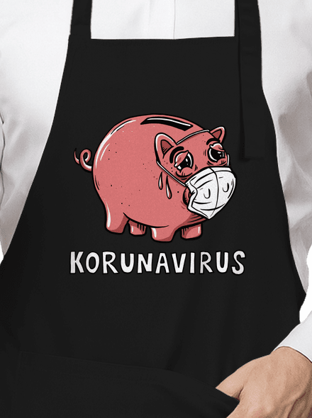 Korunavirus v kasičce zástěra Black