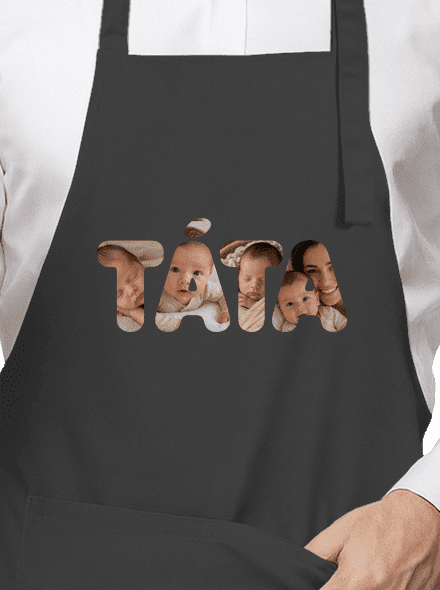 Nápis táta z vlastních fotek zástěra Dark Grey