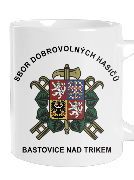 Sbor dobrovolných hasičů s vlastním erbem obce velký hrnek White