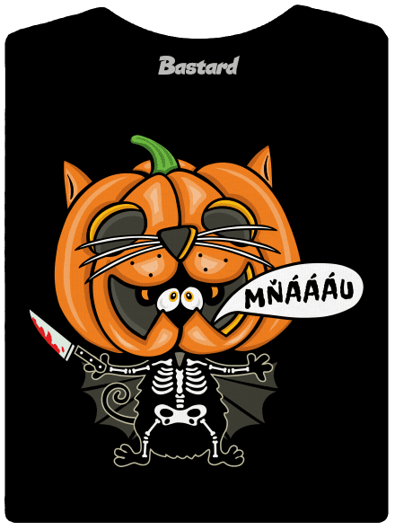 Halloweenská kočička dámské tričko s lemem Black
